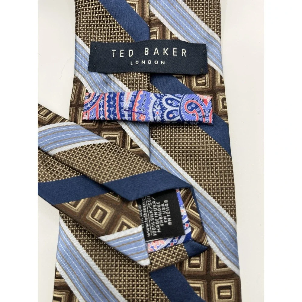 Ted Baker London Tie Striped Woven Silk Gold Brown Blue